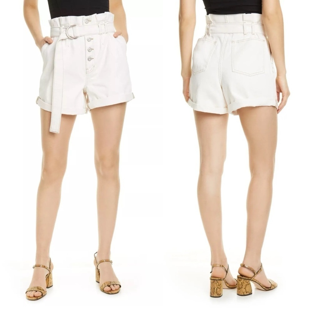 We The Free Free People Womens Ecru Cream Cindy Belted Paper Bag Shorts Size 4